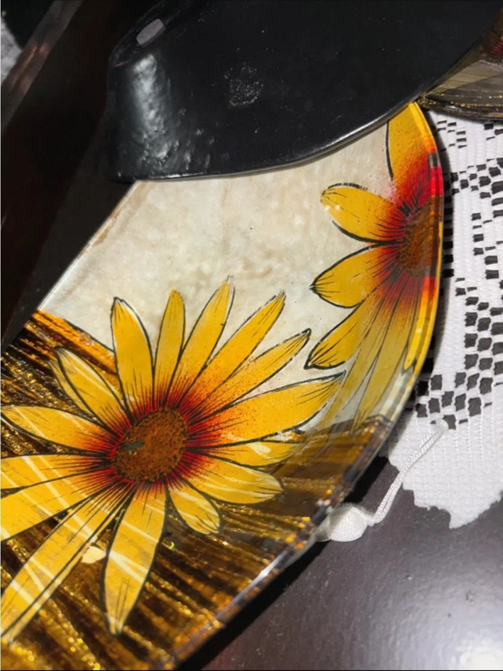 Set of Decorative Floral Glass Bowls - Yellow & Gray